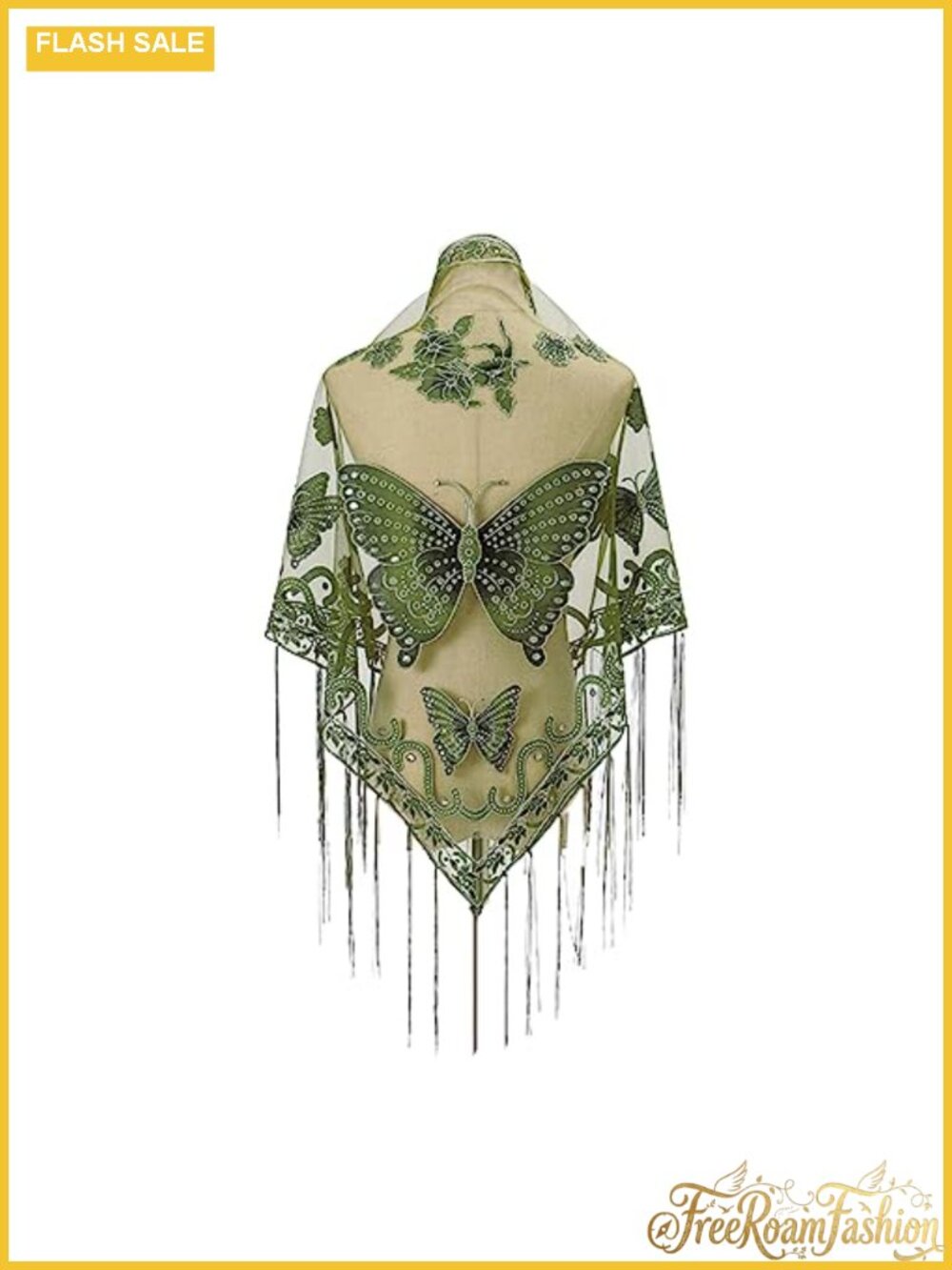 Butterfly Embroidered Sheer Shawl with Fringe Lace Wrap for Evening Dresses